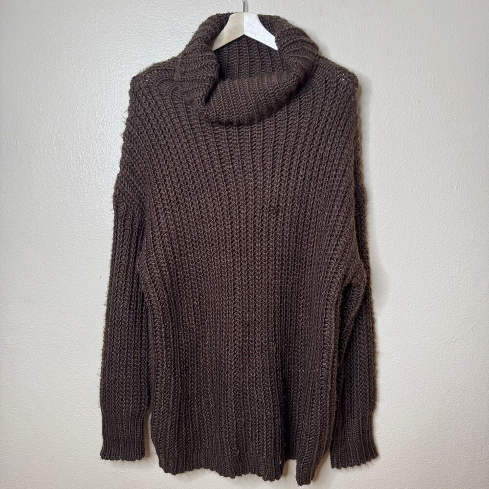 Naked Wardrobe Sweater Women's Large Brown Turtleneck Chunky Knit Oversized New
